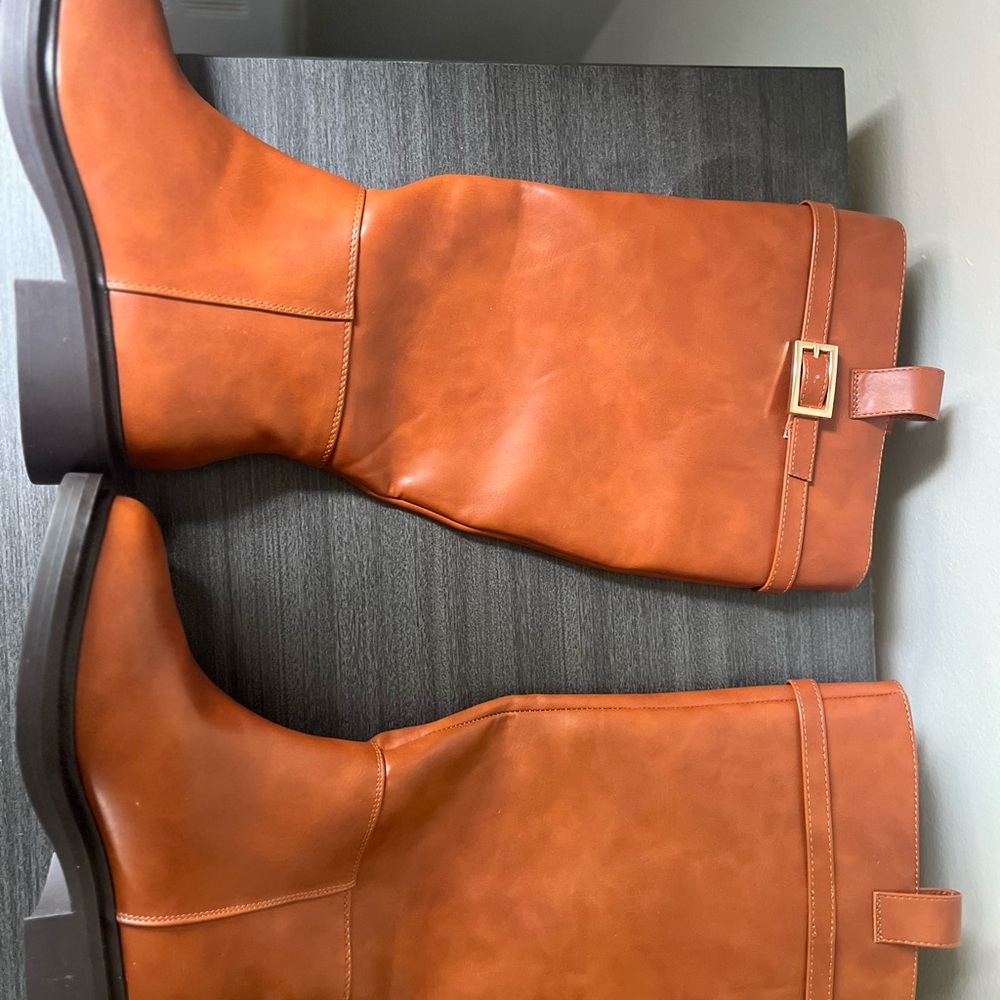 ASOS Curve Tan Ankle Booties with Buckle Detail